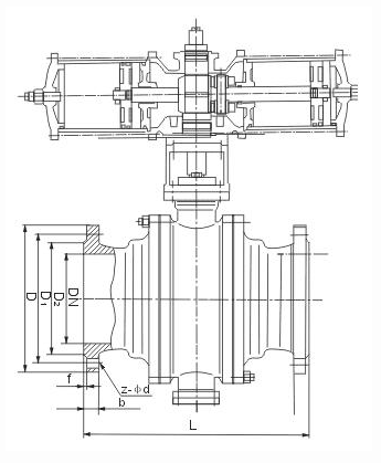 氣動(dòng)固定球閥結(jié)構(gòu)圖 氣動(dòng)固定球閥結(jié)構(gòu)圖